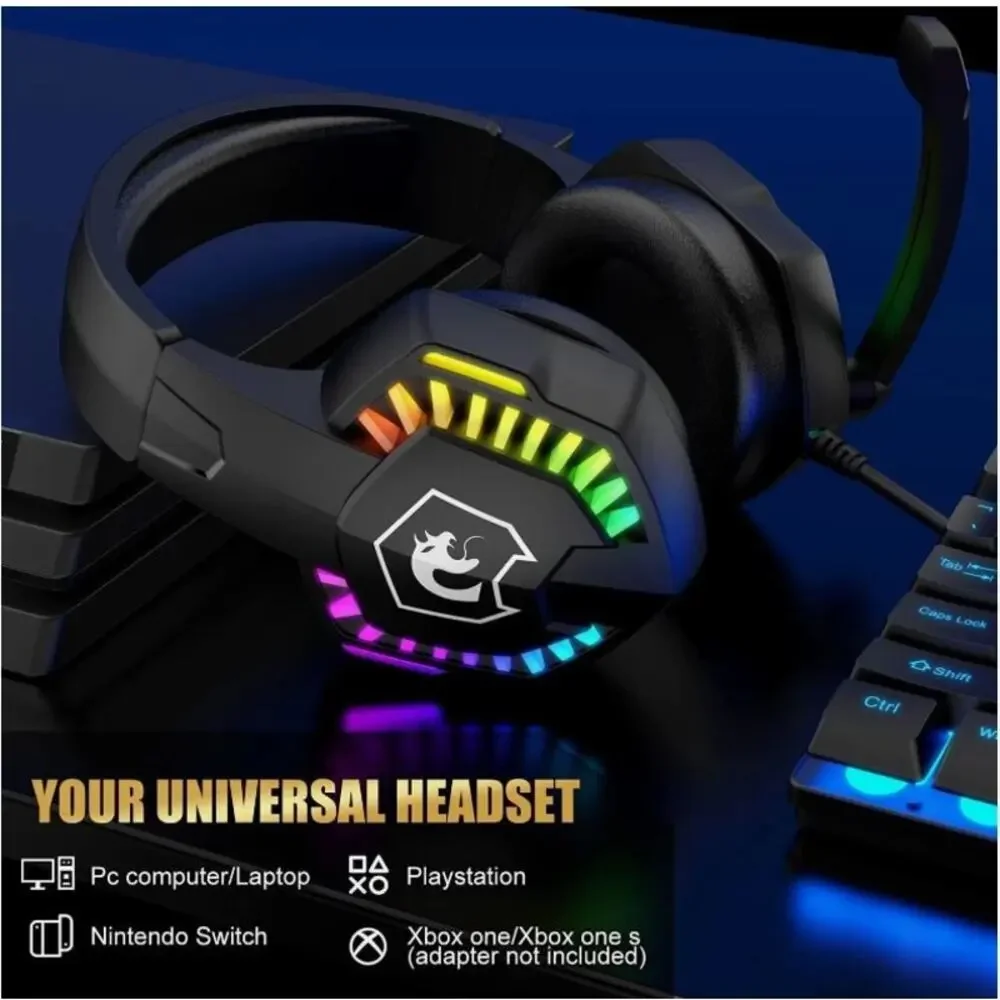 MAMBASNAKE T11 Wired Keyboard Combo, Mouse, Headphone& Pad, Rainbow LED Backlit